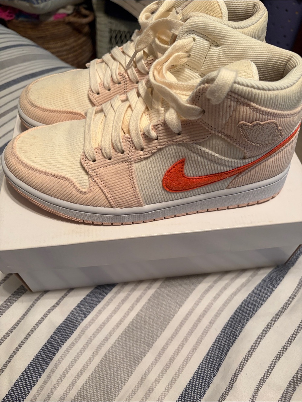 Nike Kids High-Top Sneakers in Cream and Orange